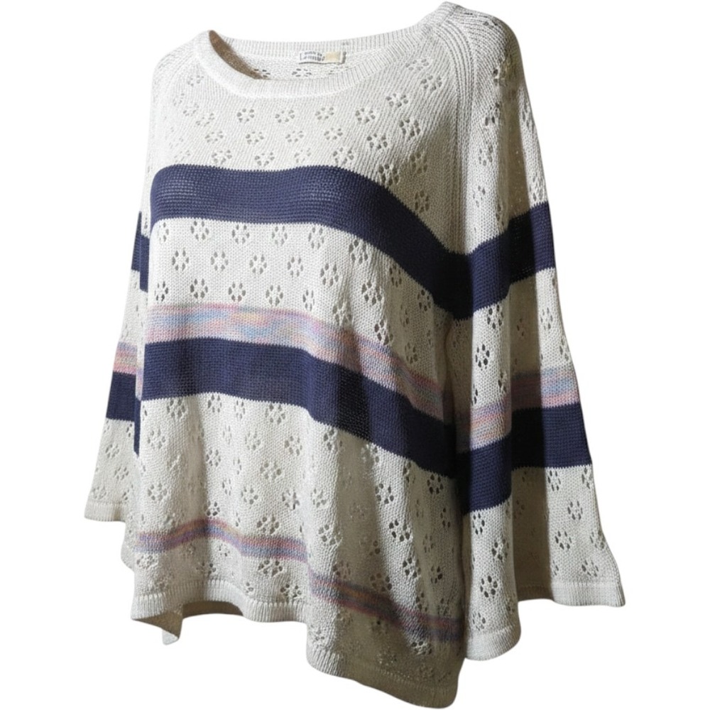 NICE‎ CLAP Crochet Knit Bell Sleeve Striped Sweater Women's Size M Beige Multi
